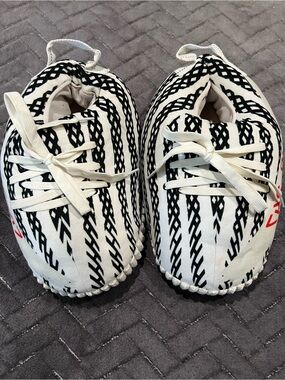 used White and Black Patterned Slip-On Shoes